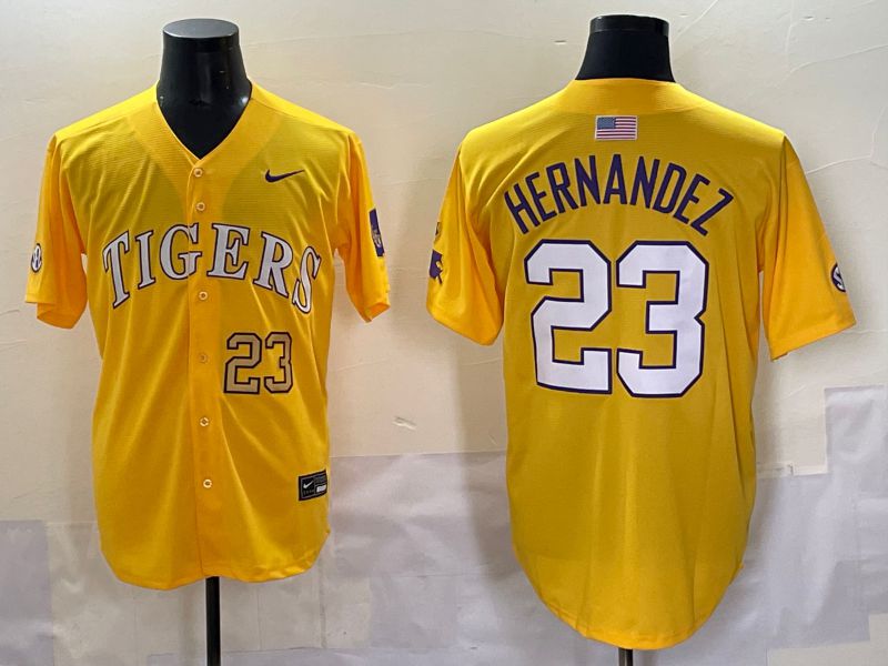 Men 2025 LSU Tigers #23 Hernandez Yellow Nike Joint Name Nike NCAA Jersey style 5->ncaa teams->NCAA Jersey
